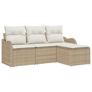 vidaXL Ensemble de canapé de jardin avec coussin 4 Pièces Beige polyrotin