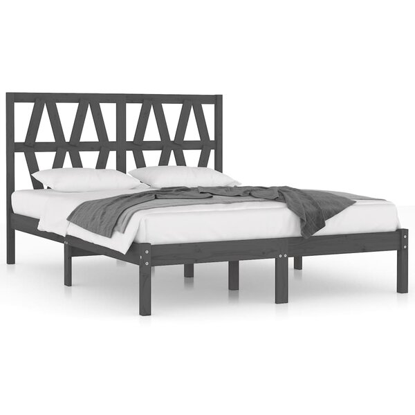 vidaXL Cadre de lit Gris Bois de pin massif 150x200 cm Très grand