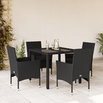 vidaXL Ensemble à manger de jardin et coussins 5 Pièces noir rotin verre