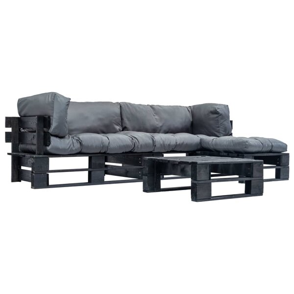 vidaXL Salon de jardin palette 4 Pièces avec coussins gris bois