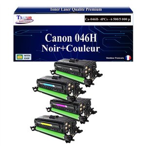 T3AZUR - Lot de 4 Toners compatibles avec Canon 046H pour Canon LBP-653Cdw  LBP-654Cx (Noir+Couleur)
