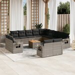 vidaXL Salon de jardin avec coussins 14 Pièces gris résine tressée