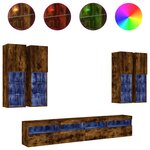 vidaXL Ensemble de meubles TV muraux 7 Pièces et lumières LED chêne fumé