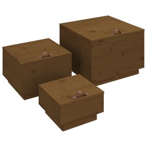 vidaXL Boîtes de rangement avec couvercles 3 Pièces Marron miel