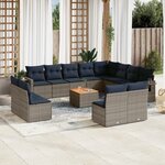 vidaXL Salon de jardin avec coussins 13 Pièces gris résine tressée