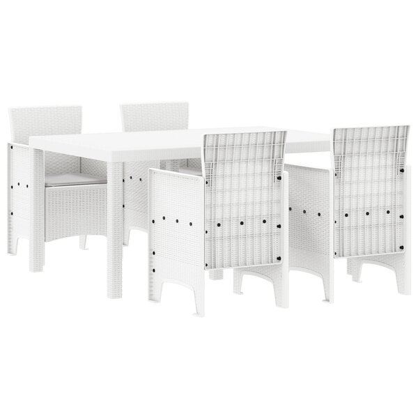 vidaXL Ensemble de Salle à Manger de Jardin de 5 Pièces avec Coussins Blanc Poly Rotin