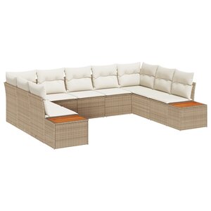Ensemble de canapés de jardin 5 pièces avec coussins Beige Poly Rattan Acacia