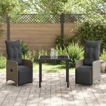 vidaXL Set de Salle à Manger de Jardin 3 Pièces avec Coussins Rattan Poly Gris