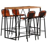 vidaXL Ensemble de bar 5 Pièces Bois massif recyclé et cuir de chèvre