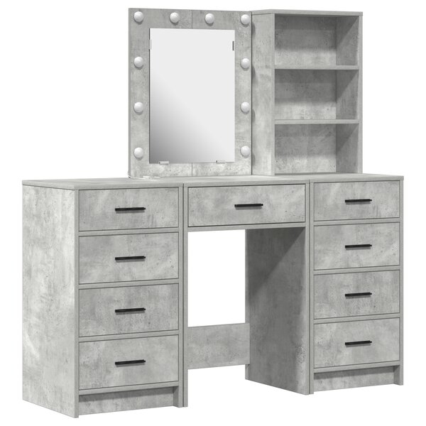 vidaXL Ensemble de Table de Maquillage 3 Pièces avec LED - Gris Béton Bois d'Ingénierie