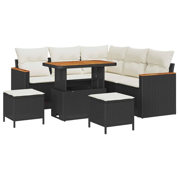 vidaXL Ensemble de salon de jardin 8 pièces avec coussins noirs en rotin poly-acacia.