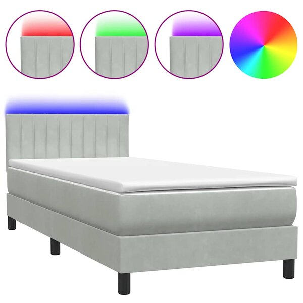 vidaXL Sommier à lattes de lit et matelas et LED gris clair 80x210 cm velours