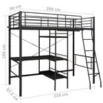 vidaXL Lit superposé avec cadre de table Noir Métal 90x200 cm