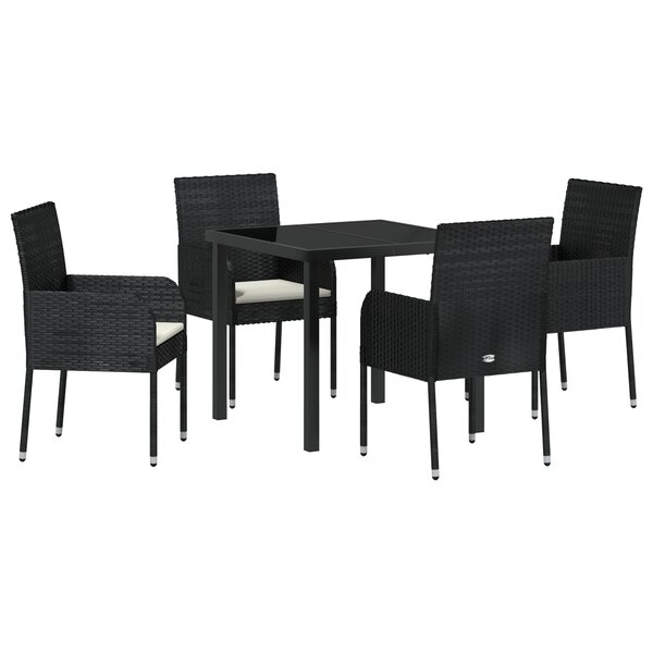 vidaXL Ensemble de Salle à Manger de Jardin 5 Pièces avec Coussins Noir Rattan Poly