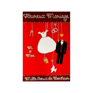 Carte de voeux - mariage - mille voeux de bonheur - rouge