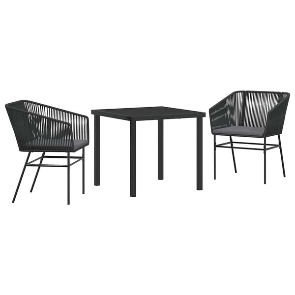 vidaXL Ensemble de salle à manger pour jardin avec coussin 3 Pièces Noir