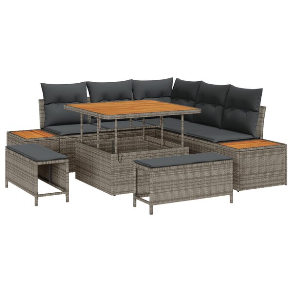 Ensemble de Canapés de Jardin 8 Pièces avec Coussins Rattan Gris Poly Acacia