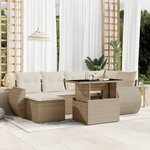 vidaXL Salon de jardin avec coussins 7 Pièces beige résine tressée