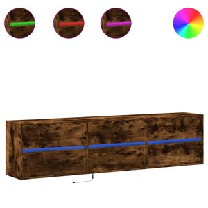 vidaXL Meuble TV mural avec LED chêne fumé 180x31x45 cm