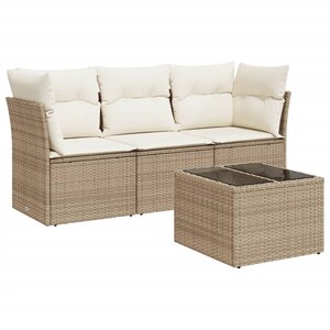 vidaXL Salon de jardin avec coussins 4 Pièces beige résine tressée