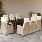 vidaXL Ensemble à manger de jardin et coussins 9 Pièces beige Poly rotin