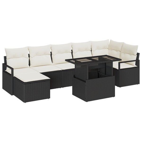 Ensemble de canapé de jardin de 8 pièces avec coussins Noir Poly Rotin