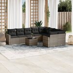 vidaXL Salon de jardin avec coussins 10 Pièces gris résine tressée