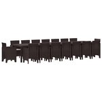 Ensemble de salle à manger de jardin de 17 pièces avec coussins Marron Poly Rattan
