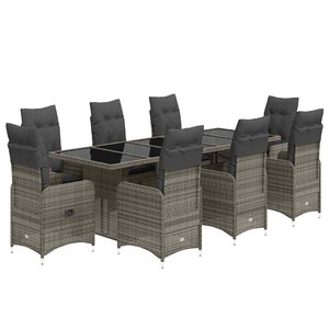 vidaXL Ensemble de bistro de jardin 9 Pièces coussins gris poly rotin