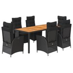 vidaXL Ensemble à manger de jardin coussins 7Pièces Noir Résine tressée
