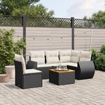 vidaXL Salon de jardin 6 Pièces avec coussins noir résine tressée