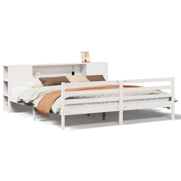 vidaXL Lit bibliothèque sans matelas blanc 200x200 cm bois pin massif