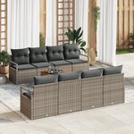 vidaXL Ensemble de Canapés de Jardin de 9 Pièces avec Coussins Gris Rattan Poly Acacia
