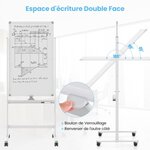 Tableau blanc mobile magnétique double face tableau réversible effaçable à sec hauteur réglable sur 2 positions 4 roulettes pour école blanc 20_0009471