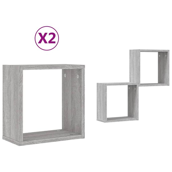 vidaXL Étagères cube murales 2 Pièces sonoma gris 30x15x30 cm