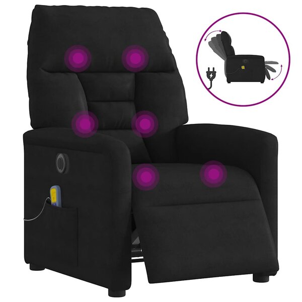 vidaXL Fauteuil inclinable de massage électrique noir tissu microfibre