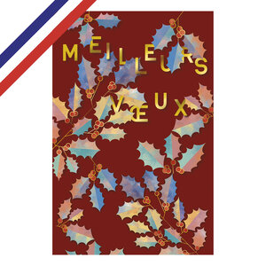 Carte double meilleurs vœux feuilles de houx