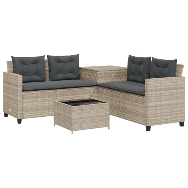 vidaXL Canapé de jardin et table et coussins en forme de L gris clair