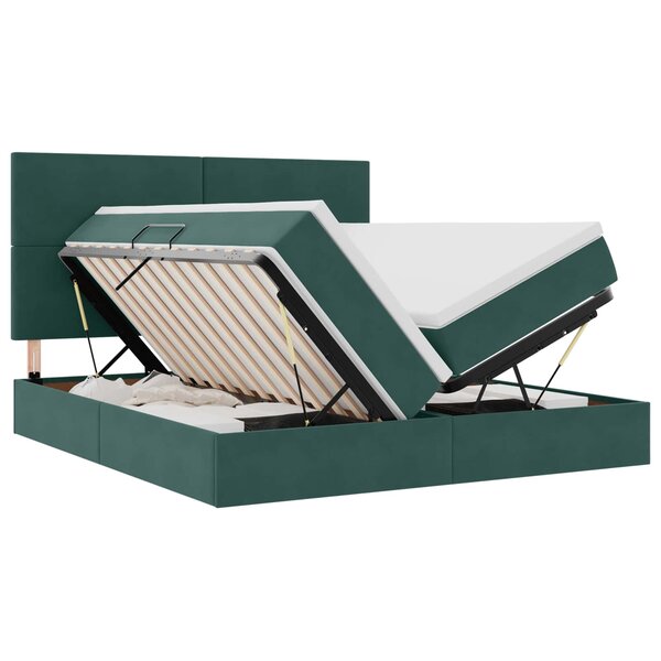 vidaXL Lit de rangement LED avec matelas Vert foncé 180 x 200 cm