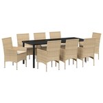 vidaXL Ensemble de Salle à Manger de Jardin de 9 Pièces avec Coussins Beige Poly Rattan