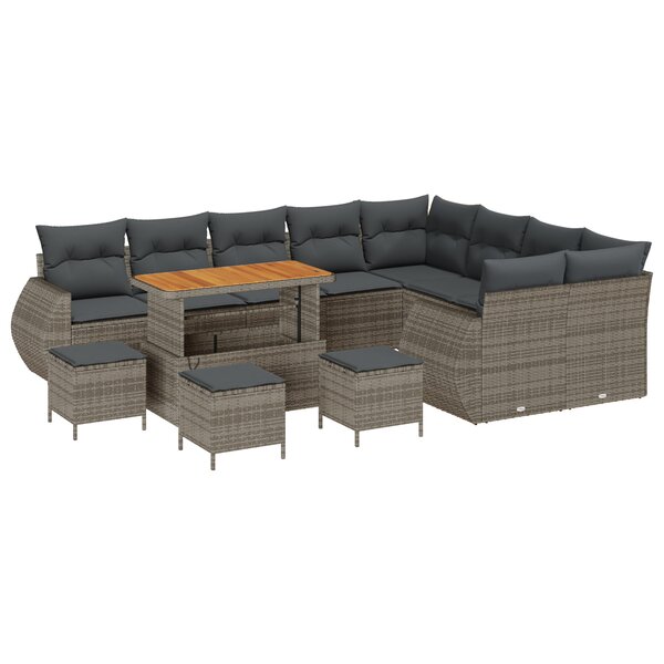 Ensemble de Canapé de Jardin 13 pièces avec coussins Gris Poly Rotin Acacia