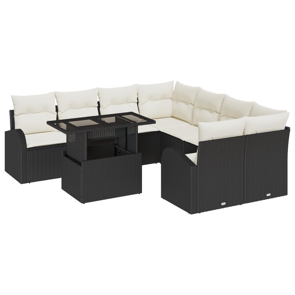 vidaXL Ensemble de Canapés de Jardin de 9 Pièces avec Coussins Noir Poly Rattan