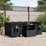 vidaXL Salon de jardin 7 Pièces avec coussins noir résine tressée