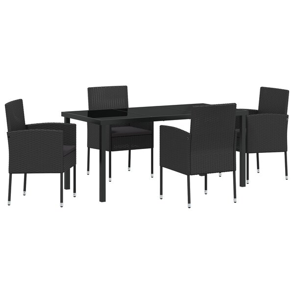 vidaXL Ensemble de Salle à Manger de Jardin 5 Pièces avec Coussins Noir Poly Rattan