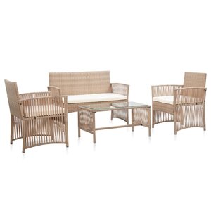 Salon de jardin meuble d'extérieur ensemble de mobilier 4 pièces avec coussins résine tressée beige 02_0016175