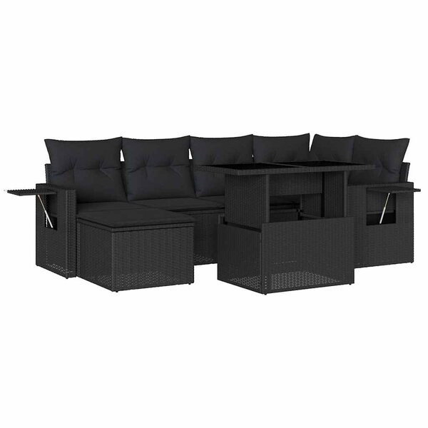 vidaXL Salon de jardin 7 Pièces avec coussins noir résine tressée