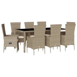 vidaXL Ensemble à manger de jardin et coussins 9 Pièces beige Poly rotin
