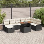 vidaXL Ensemble de Canapé de Jardin 9 Pièces avec Coussins Noir Poly Rattan