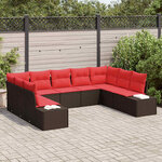 vidaXL Ensemble de canapé de jardin avec coussin 9 Pièces Marron et rouge