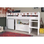 Lit combiné enfant décor blanc 90 x 200 cm - Sommier inclus